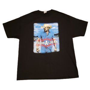 Alstyle Jason Aldean T-Shirt 2014 Burn it Down Tour Black | Men's 2XL Pre-owned